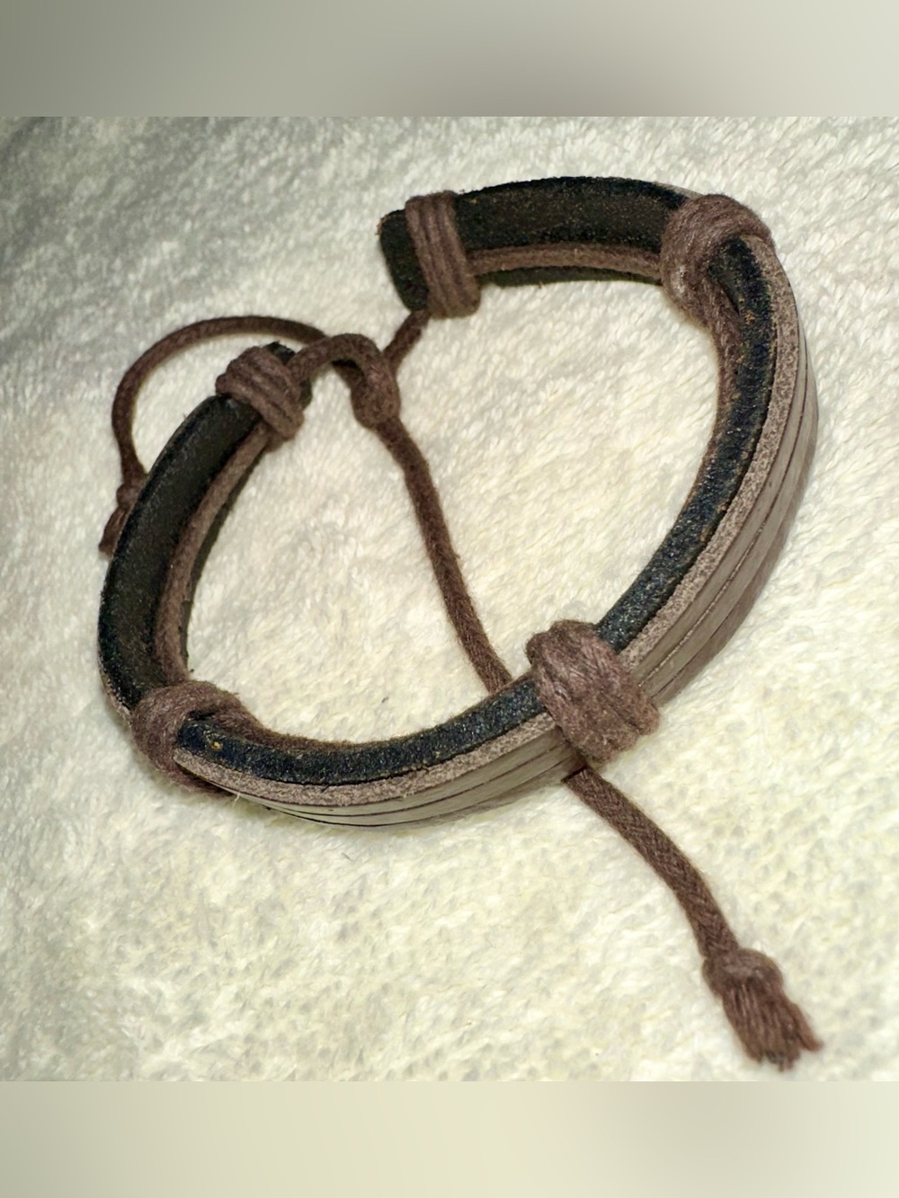 Mens Brown Leather Bracelet Adjustable Surf Skater Boho Cord Stacked Cuff Wrap